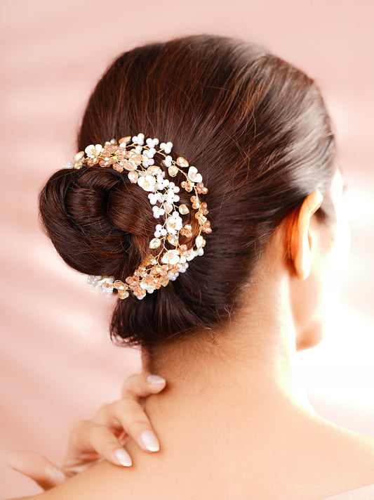 Floral Crystal Pearl Statement Hair Accessory フリーサイズ