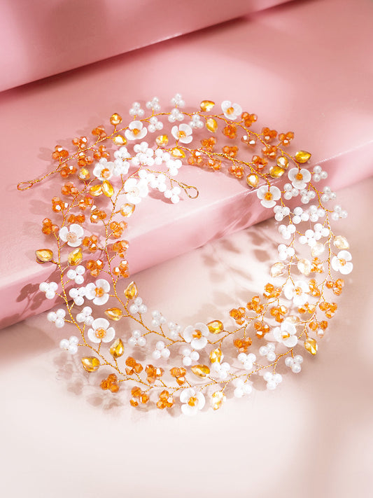 Floral Crystal Pearl Statement Hair Accessory フリーサイズ