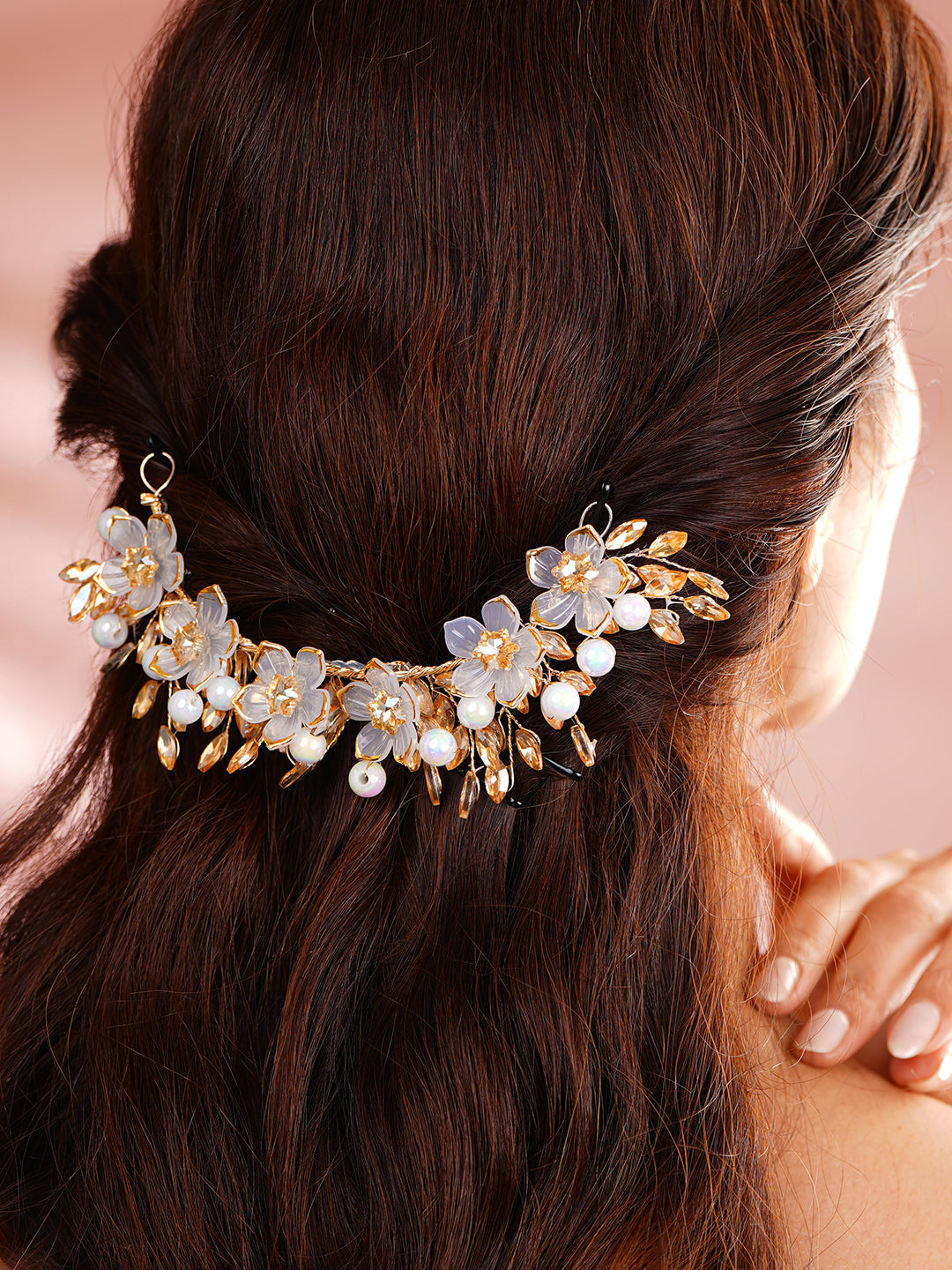 Crystal Pearl Statement Floral Hair Accessory フリーサイズ