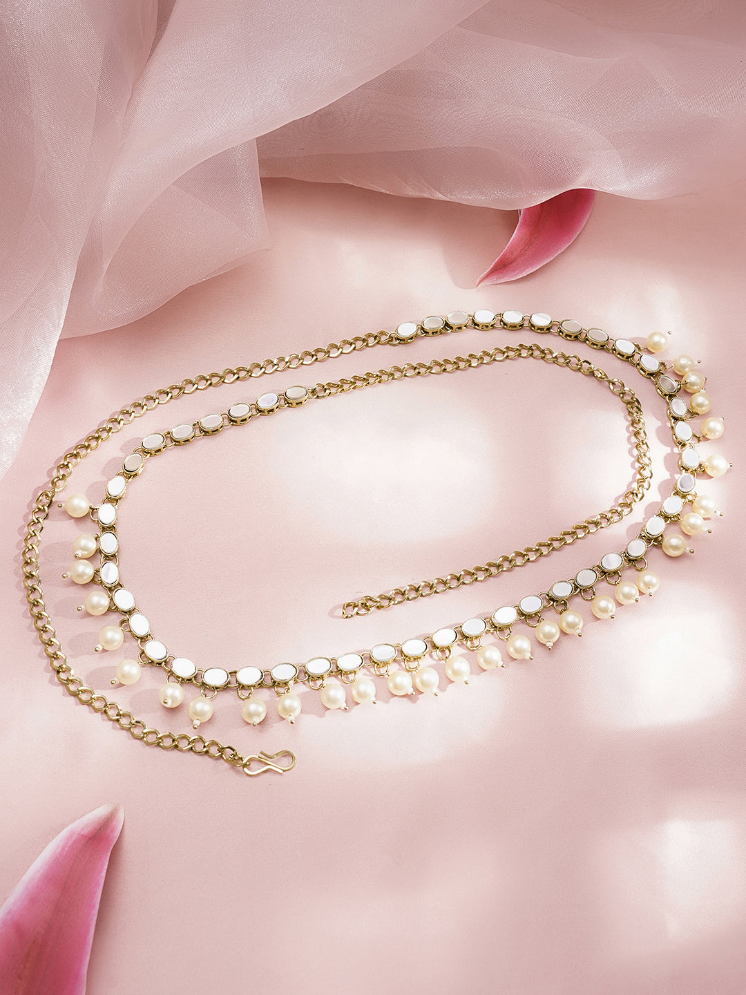 Pearl & Mirror Embellished Gold Toned Kamarbandh フリーサイズ
