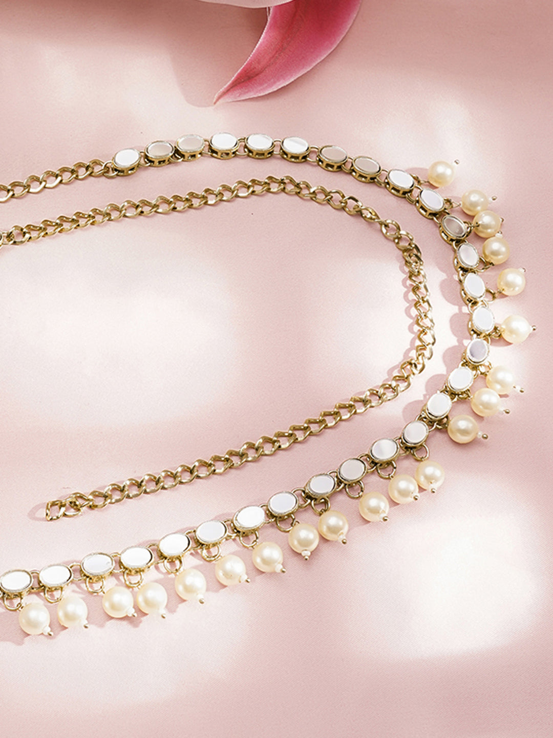 Pearl & Mirror Embellished Gold Toned Kamarbandh フリーサイズ