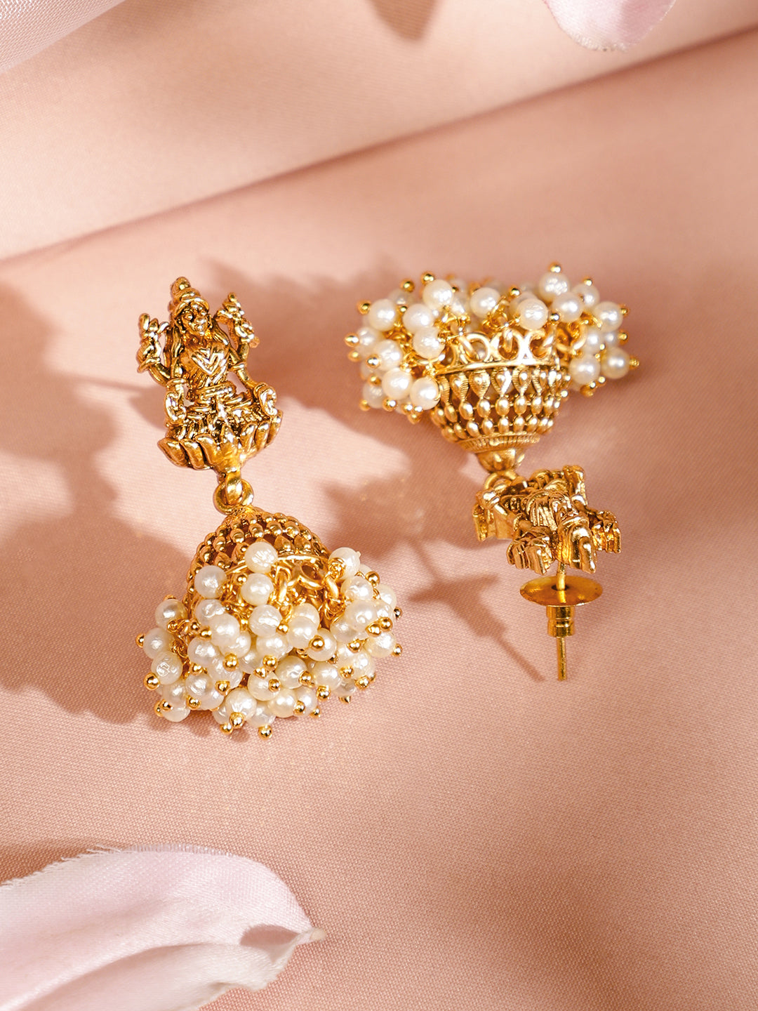 Elephant Motif Necklace Set with Pearl Drops Gold
