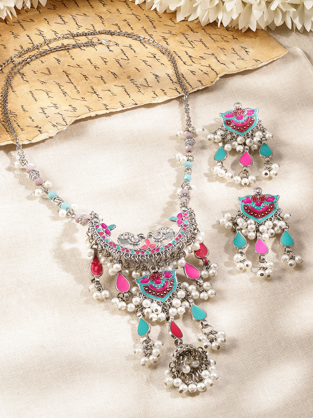 Vivid Hues Oxidised Necklace Set フリーサイズ
