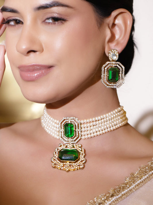 Royal Emerald Pearl Necklace Set フリーサイズ