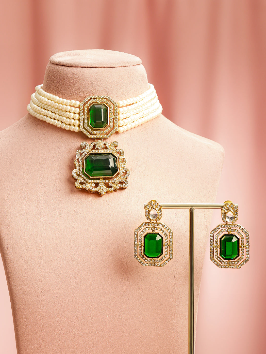 Royal Emerald Pearl Necklace Set フリーサイズ