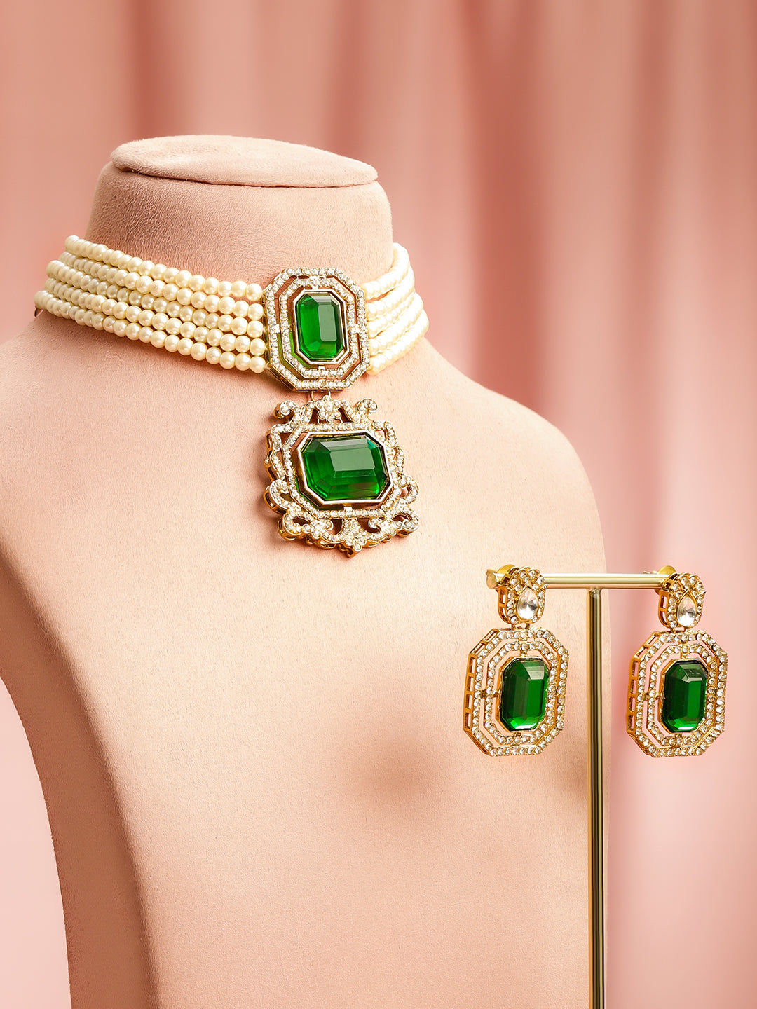 Royal Emerald Pearl Necklace Set フリーサイズ
