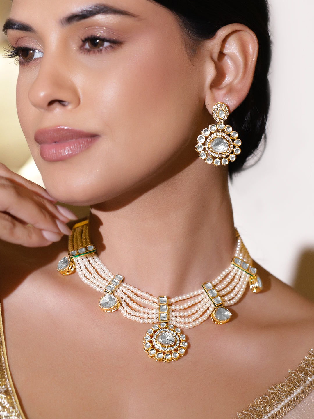 Ethnic Pearl Crescent Necklace Set フリーサイズ