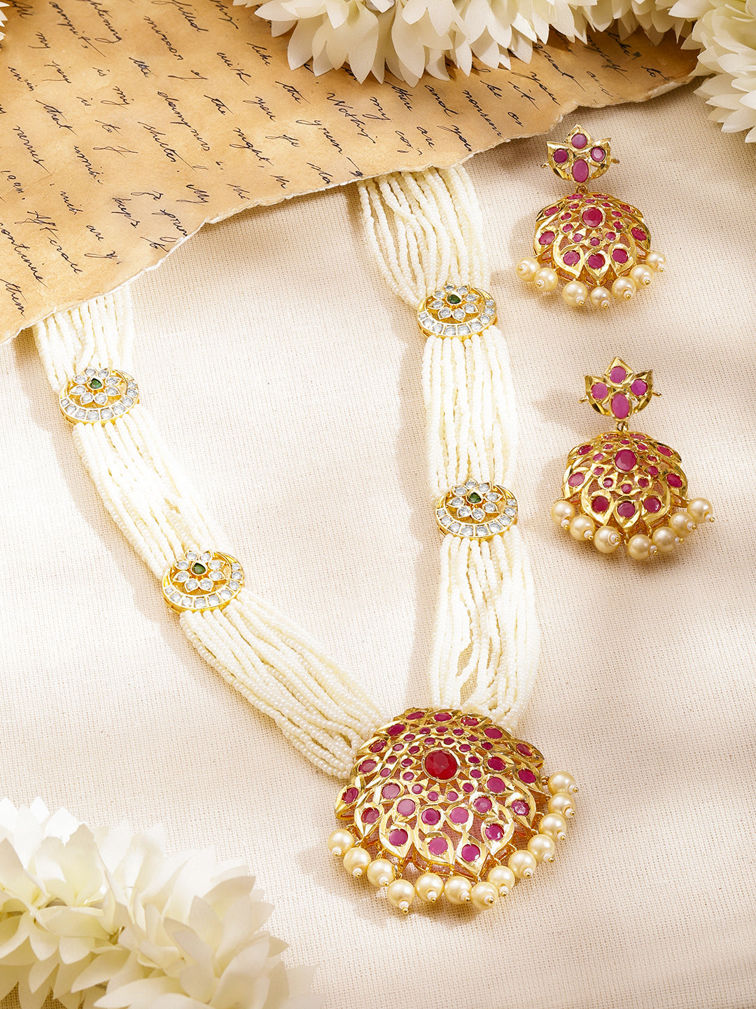 Palace Affair Pearls & Pink Bloom Necklace Set フリーサイズ