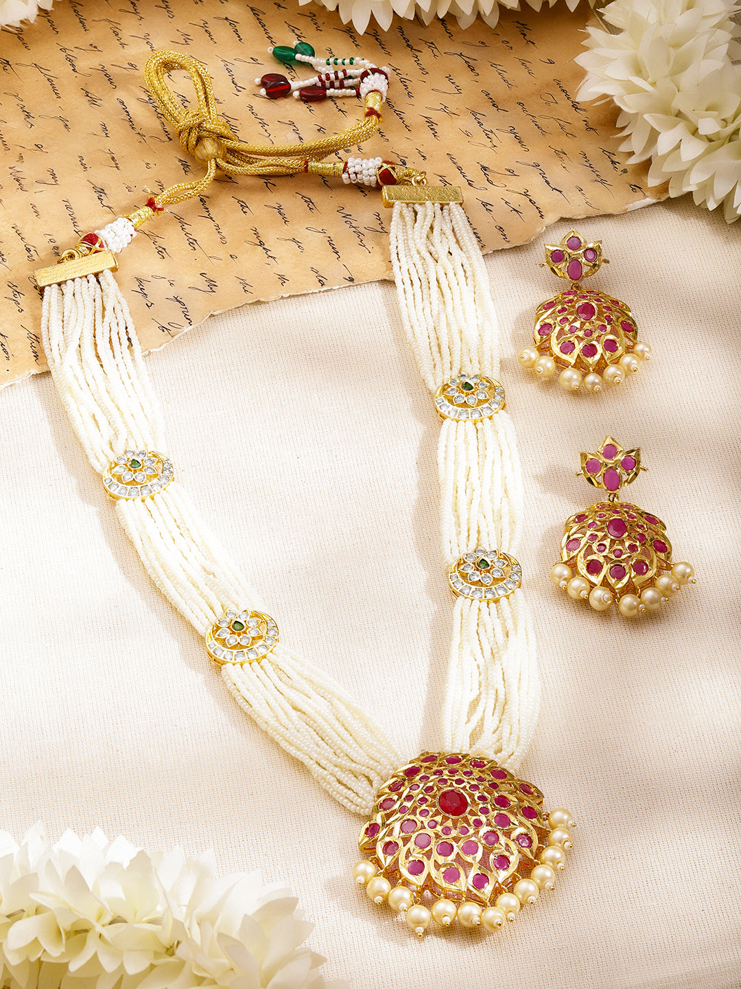 Palace Affair Pearls & Pink Bloom Necklace Set フリーサイズ