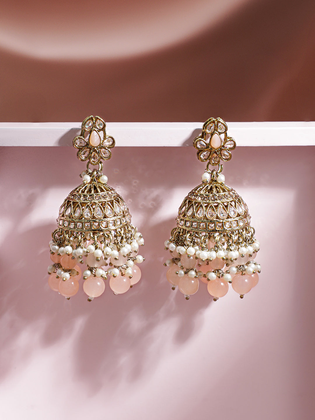 Rubans Traditional Gold Toned Jhumkas with Pearl Beads Gold