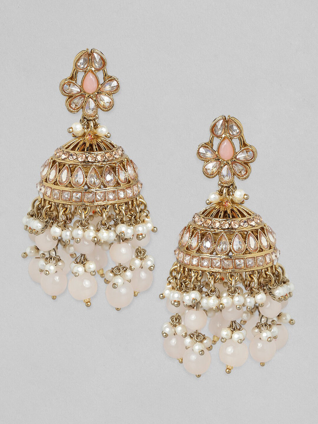 Rubans Traditional Gold Toned Jhumkas with Pearl Beads Gold
