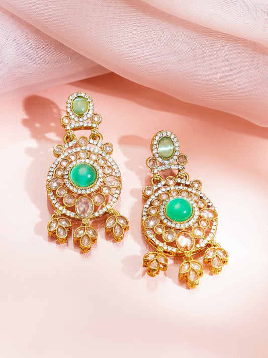 【Rubans】 Antique Gold Plated Pastel Green Kundan Charm Dangler Earrings｜アンティークゴールド パステルグリーン クンダン チャーム ダングラー イヤリング