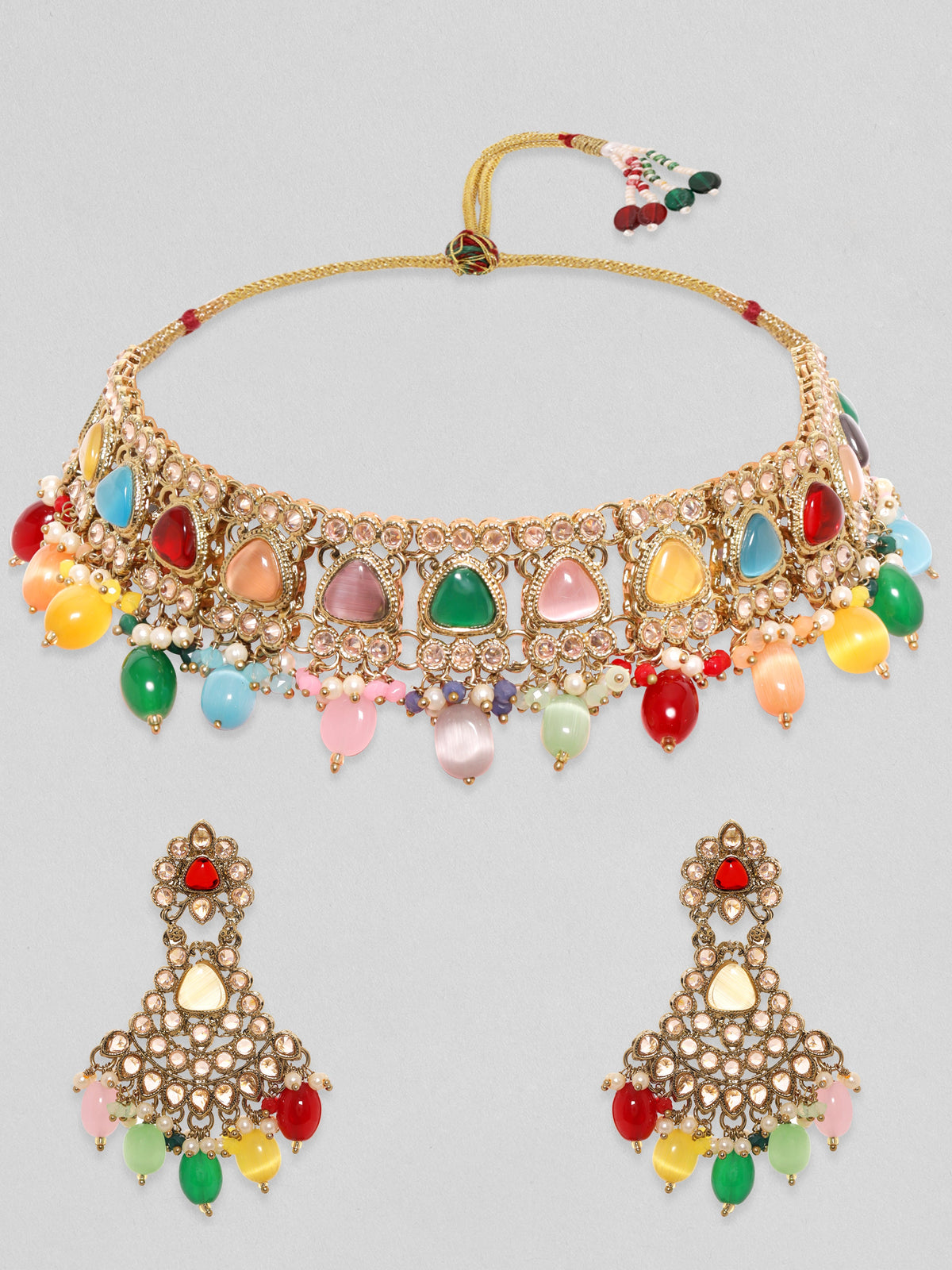 Rubans Gold Plated Handcrafted Multicolored Beads Necklace Set Gold
