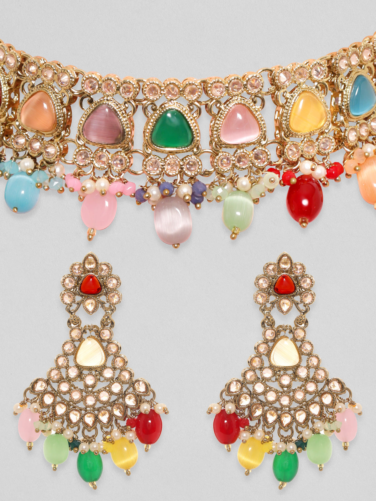 Rubans Gold Plated Handcrafted Multicolored Beads Necklace Set Gold