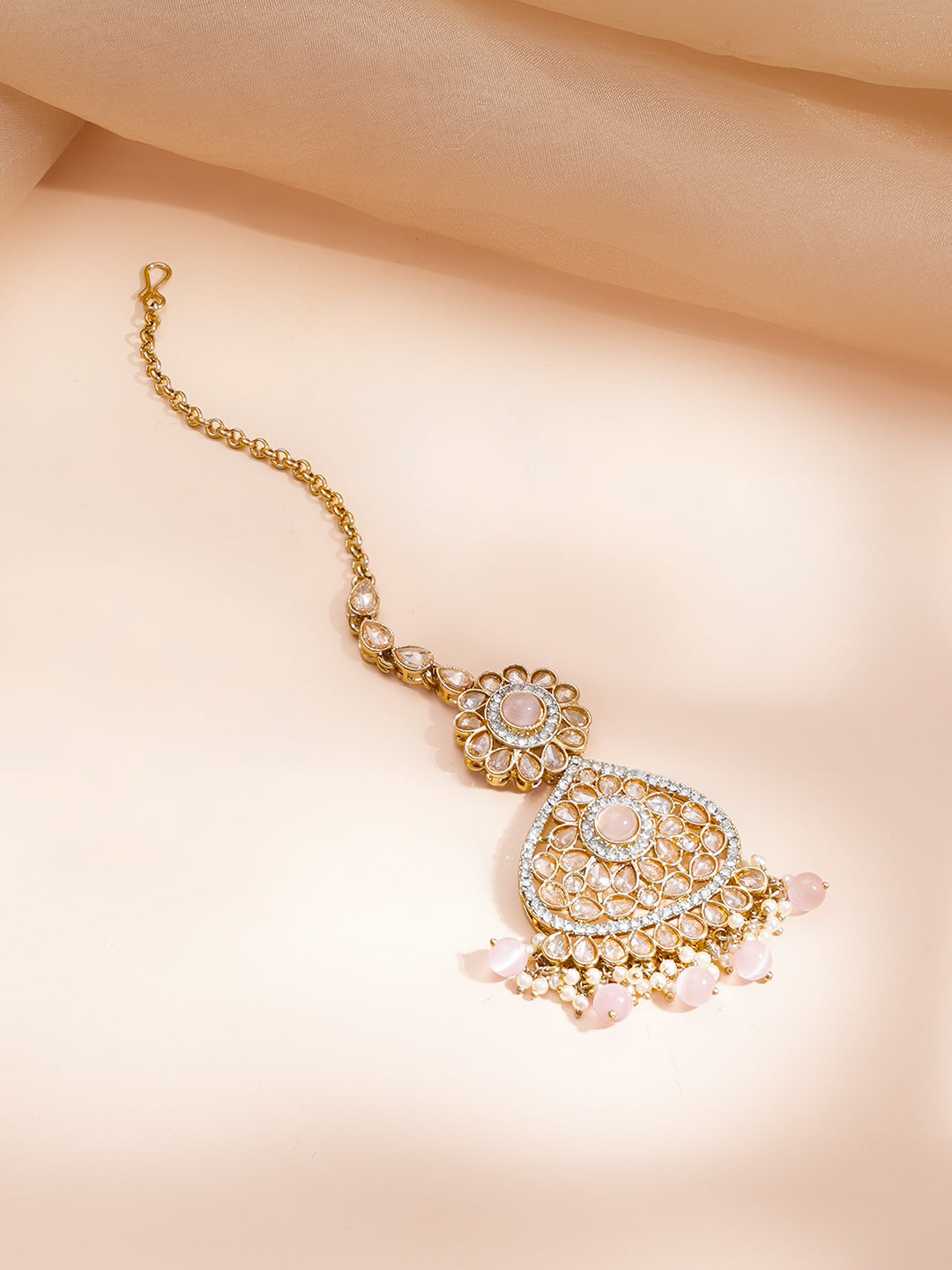 【Rubans】 Gold Plated Kundan Pink Beaded Necklace Set｜ゴールドメッキ クンダン ピンクビーズ ネックレスセット
