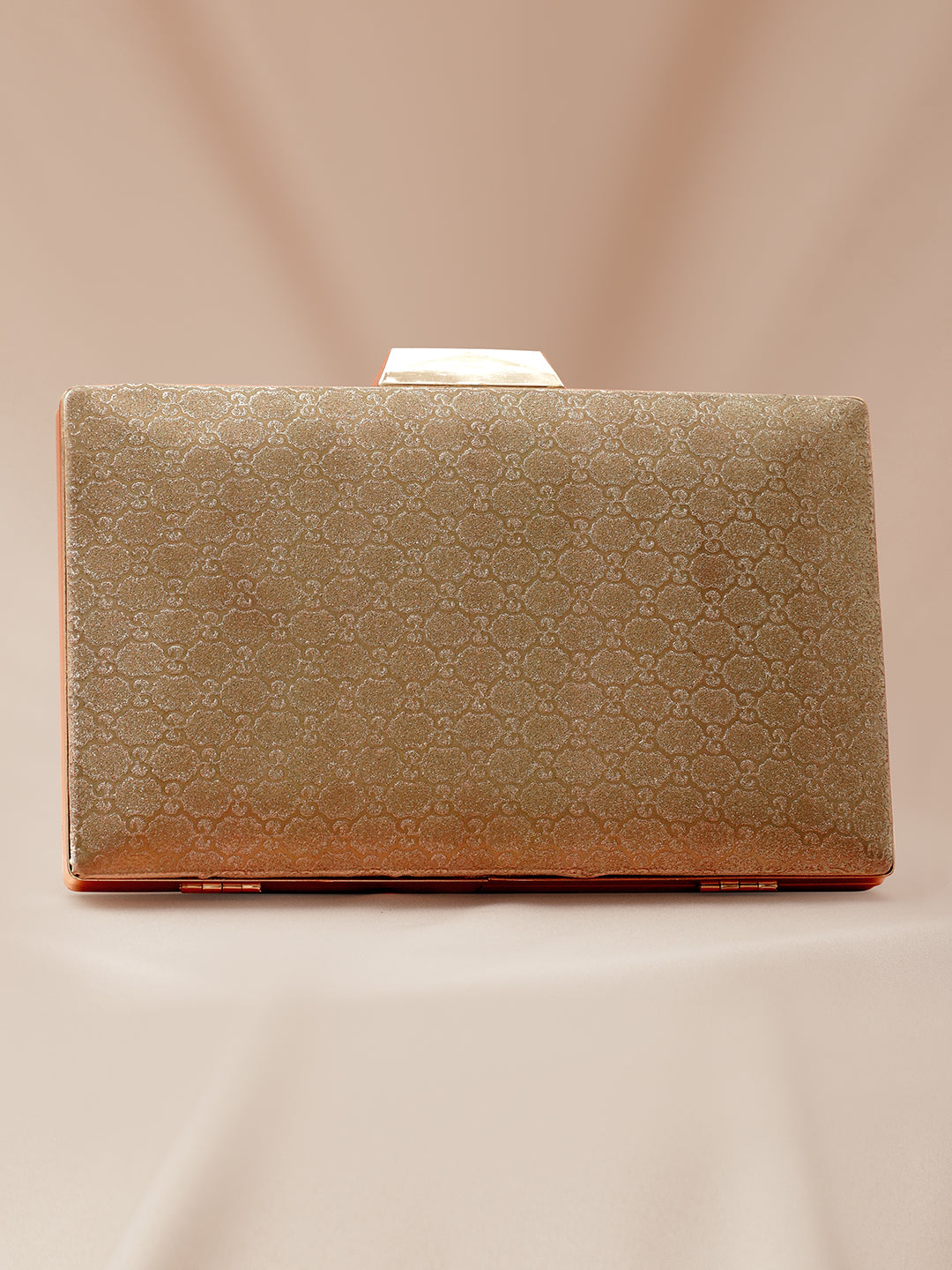 Rubans Gold-Toned Embossed Pattern Box Clutch with Metallic Frame & Snap Closure フリーサイズ
