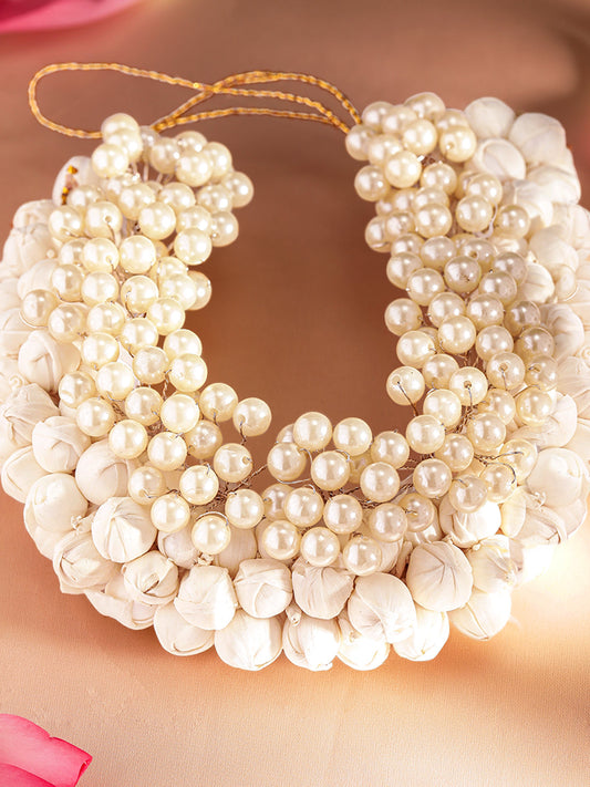 Rubans Faux Flower and Beads Occasion Hair Pin White