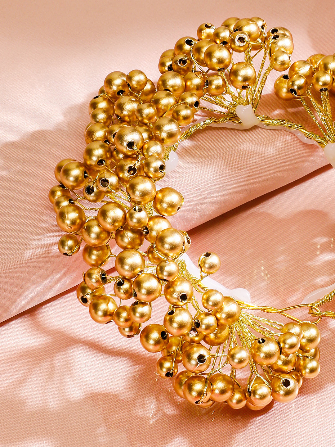 Rubans Gold-Toned Handcrafted Hair Bun Accessory with Golden Pearl Beads Gold