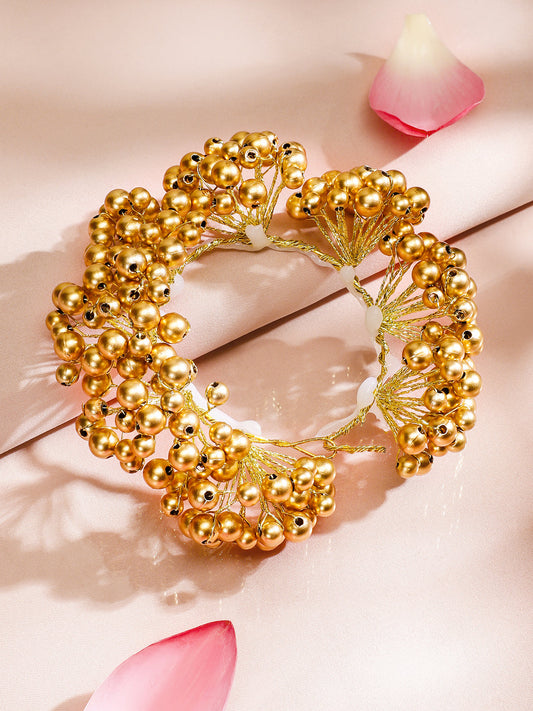 Rubans Gold-Toned Handcrafted Hair Bun Accessory with Golden Pearl Beads Gold