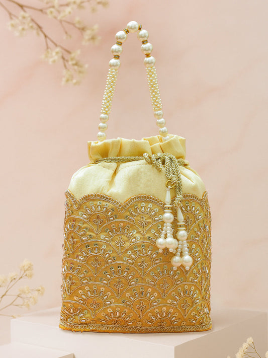 Rubans Embroidered Potli Clutch with Handcrafted Handle & Tassel Drawstring フリーサイズ
