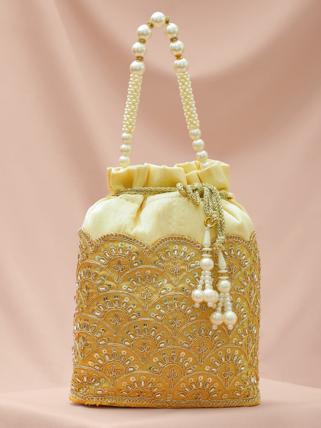 Rubans Embroidered Potli Clutch with Handcrafted Handle & Tassel Drawstring フリーサイズ