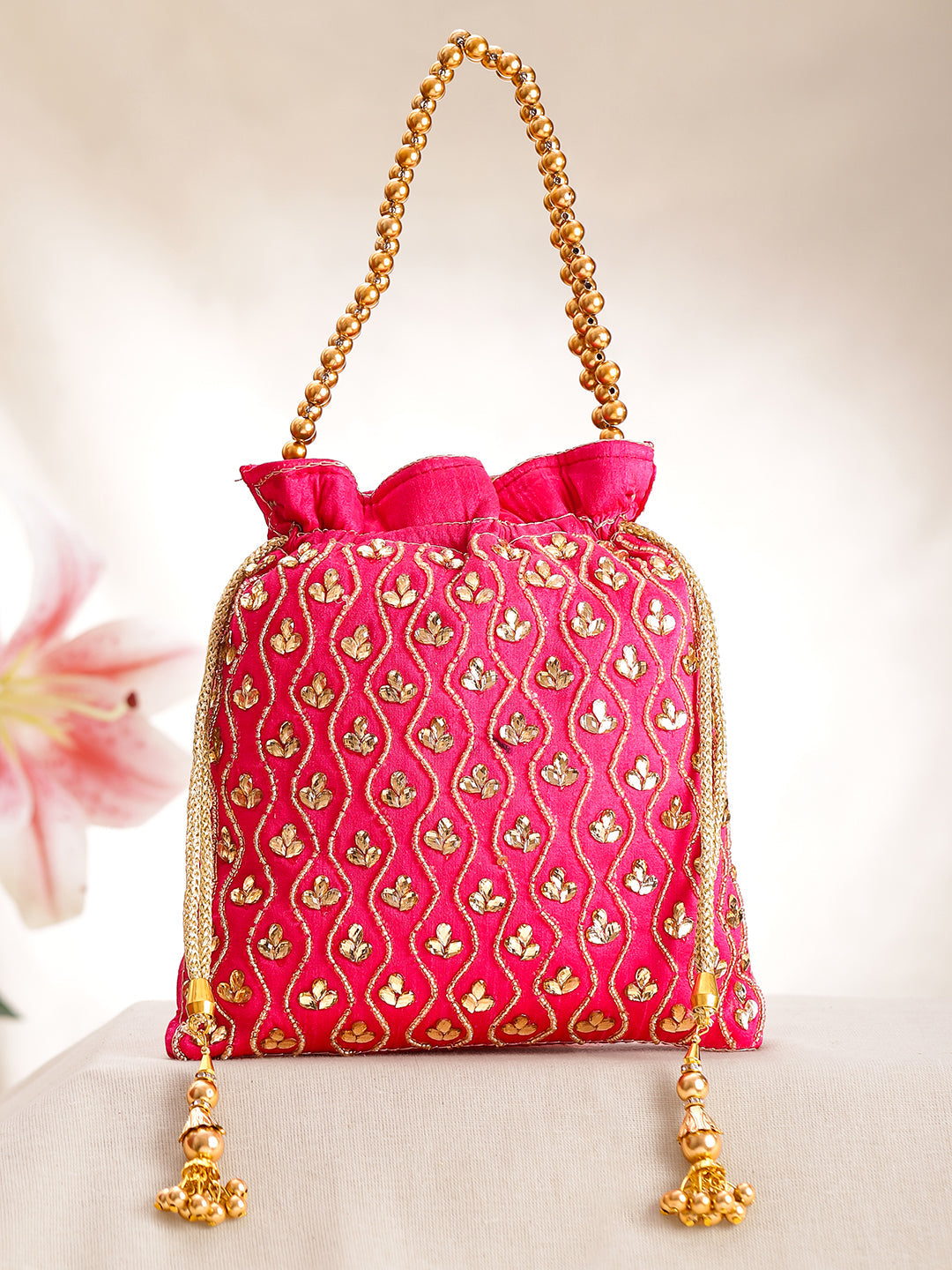 Festive Pink Sequin Potli Bag フリーサイズ