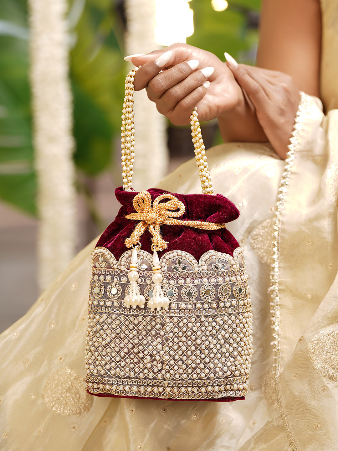 Bridal Pearl Embroidered Potli Bag フリーサイズ