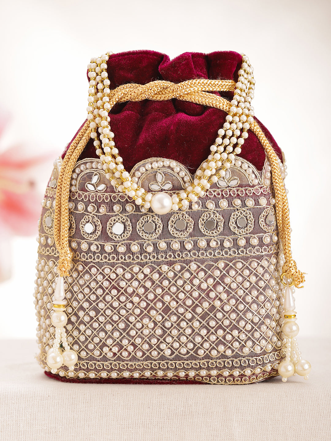Bridal Pearl Embroidered Potli Bag フリーサイズ