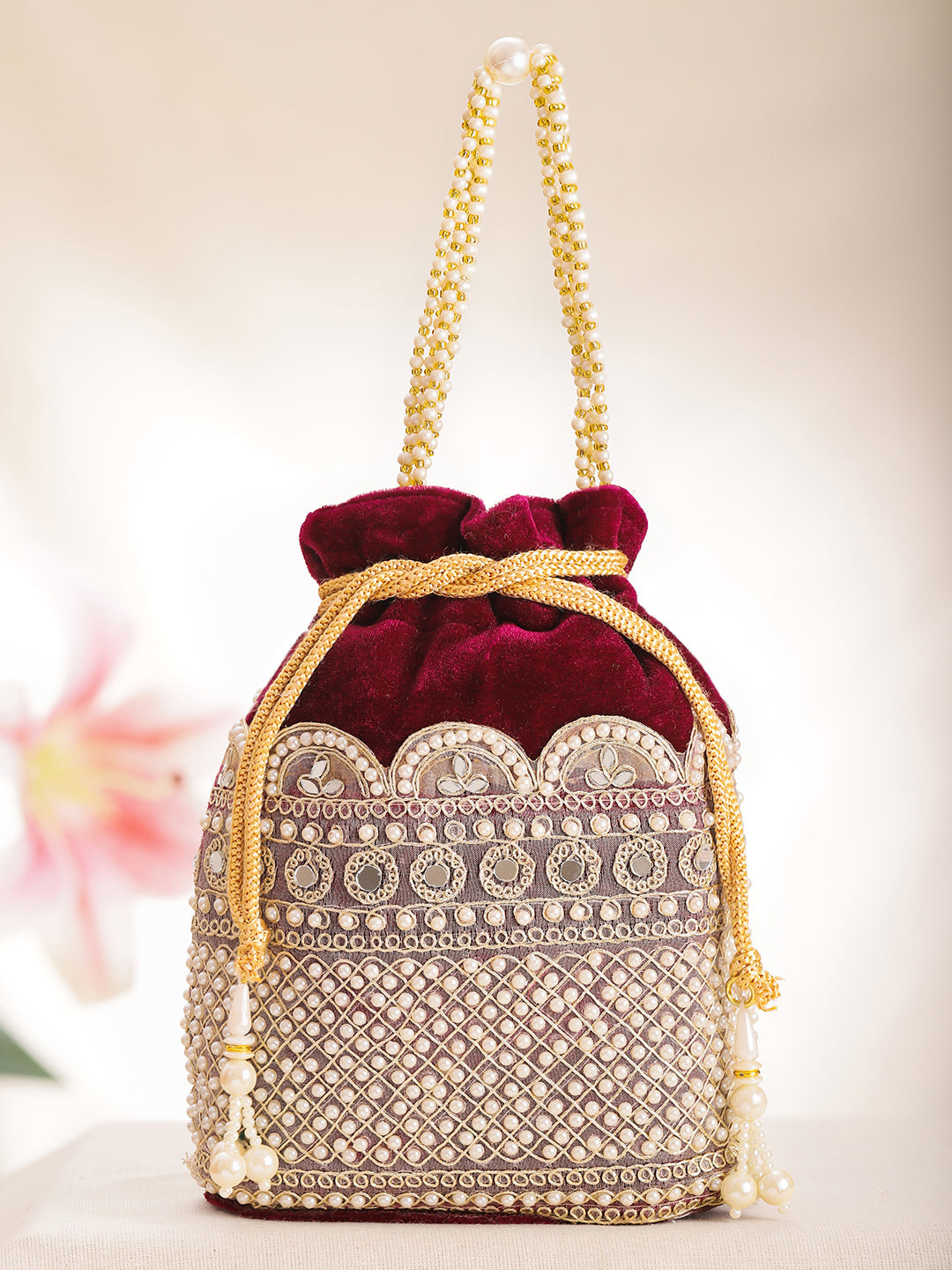 Bridal Pearl Embroidered Potli Bag フリーサイズ