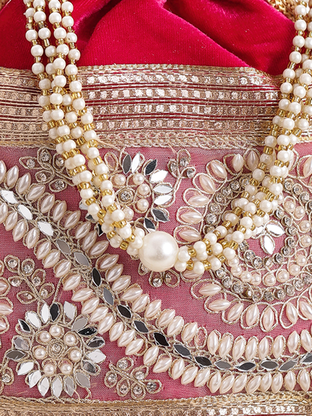 Bridal Rose Pink Pearl Potli Bag フリーサイズ
