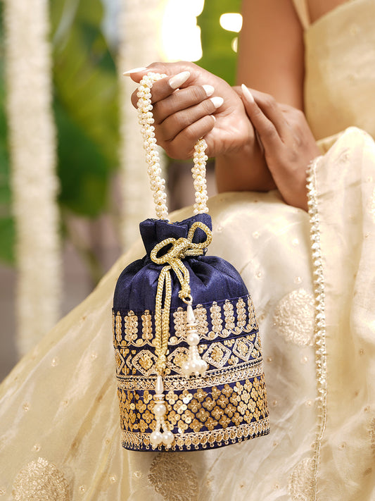 Wedding Ready Blue Potli Bag フリーサイズ