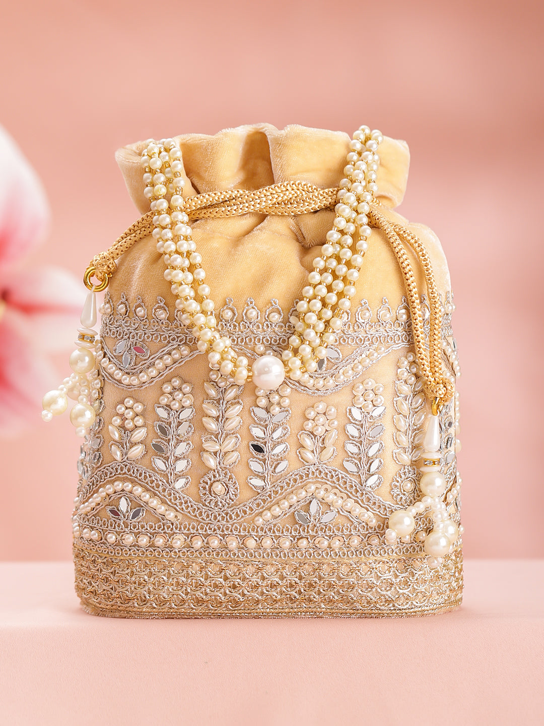Bridal Champagne Velvet Potli Bag フリーサイズ
