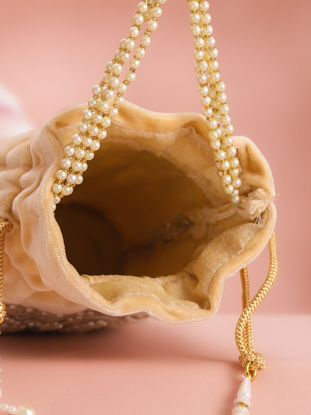 Bridal Champagne Velvet Potli Bag フリーサイズ