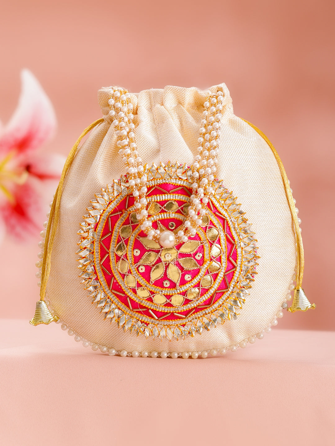 Festive Ready Pink Potli Bag フリーサイズ