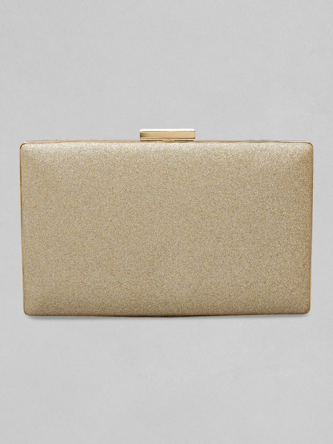 Rubans Golden-Tone Box Clutch Sling Bag Featuring American Diamonds Gold