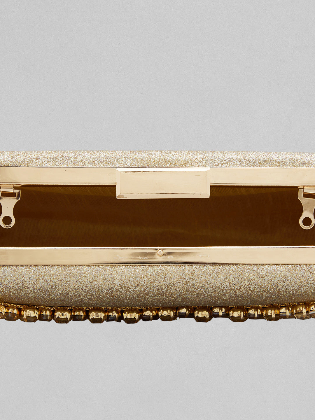 Rubans Golden-Tone Box Clutch Sling Bag Featuring American Diamonds Gold