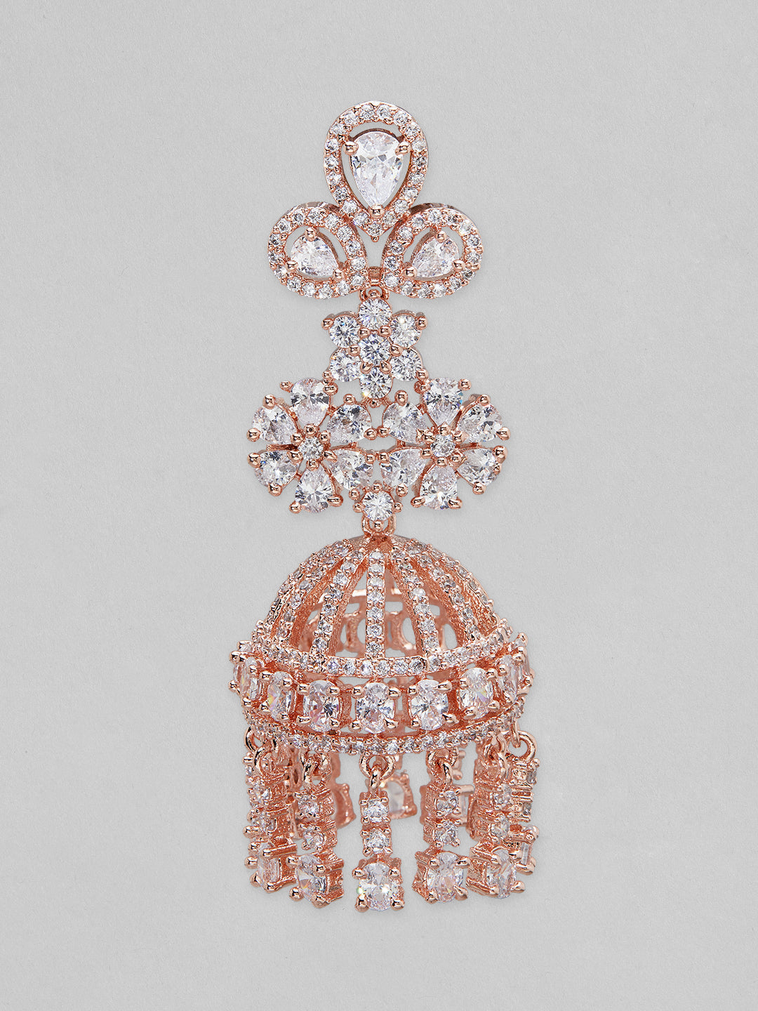 Artistic White American Diamond Zirconia Jhumka Silver