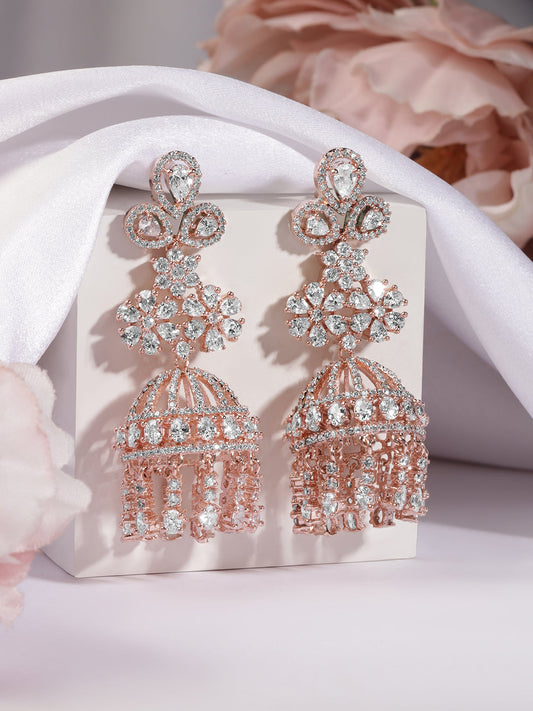 Artistic White American Diamond Zirconia Jhumka Silver