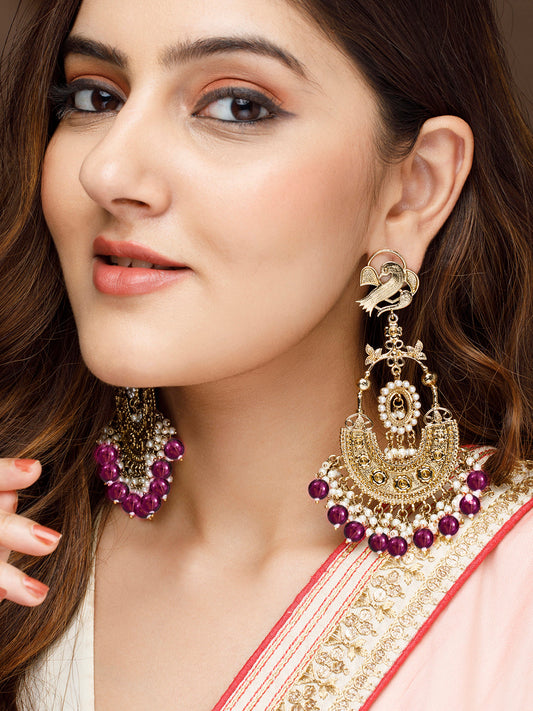 Rubans 18K Gold-Plated Large Chandbali Earrings with Pearl Beaded Accents Gold