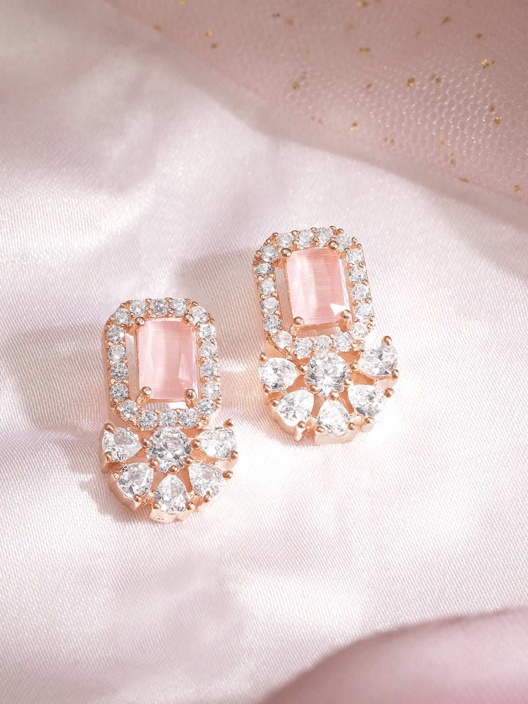 Everyday Pastel Blush Floral Stud Earrings Rose Gold