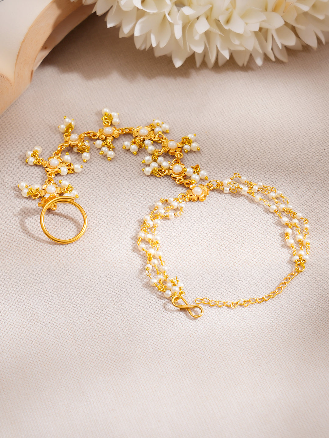 Golden Jasmine Haathphool Bracelet Length - 14 cm