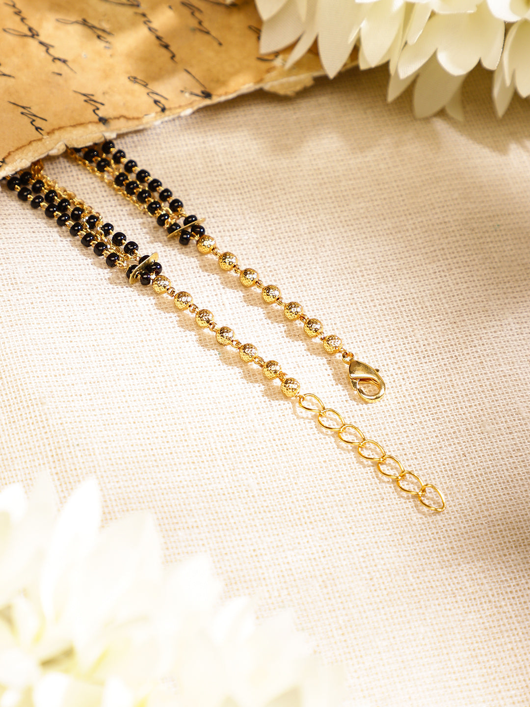 Rubans 18K Gold-Plated Black Beaded & Golden Chain Mangalsutra Bracelet for Women フリーサイズ