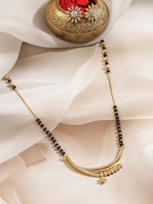 American Diamond Zirconia Mangalsutra With Floral Studs Gold