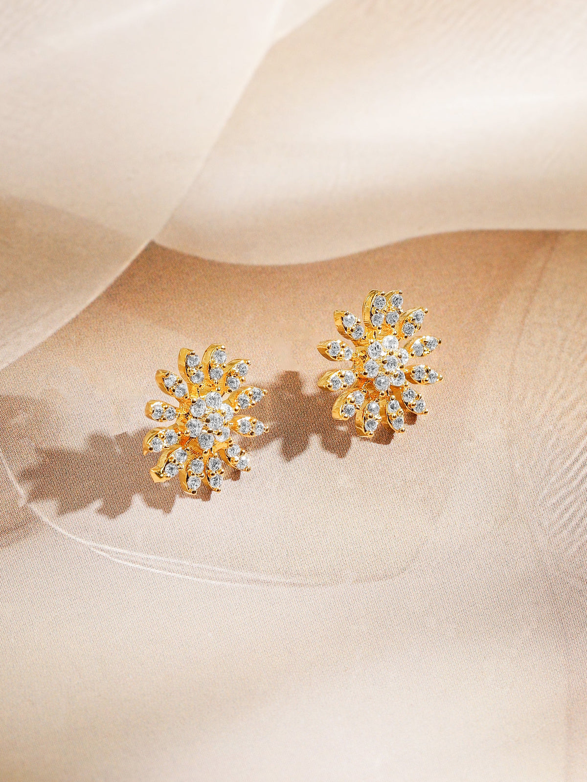 American Diamond Zirconia Mangalsutra With Floral Studs Gold