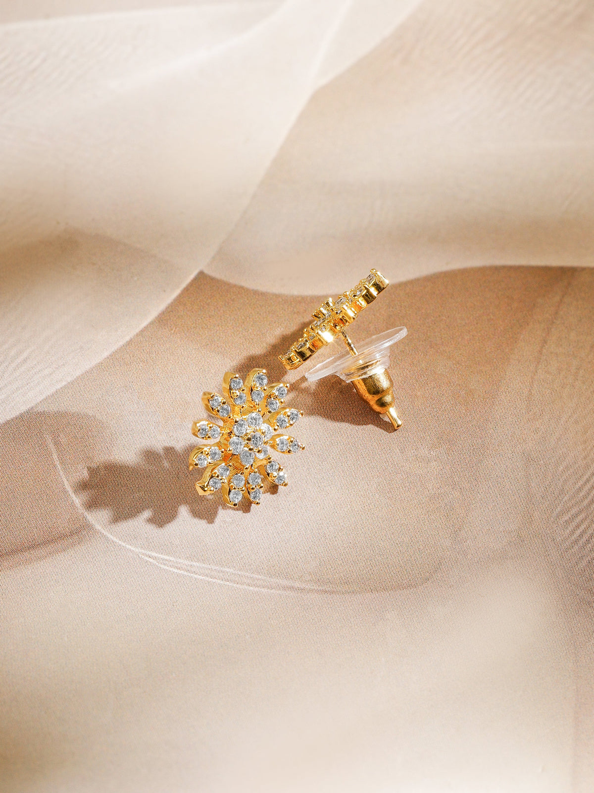 American Diamond Zirconia Mangalsutra With Floral Studs Gold