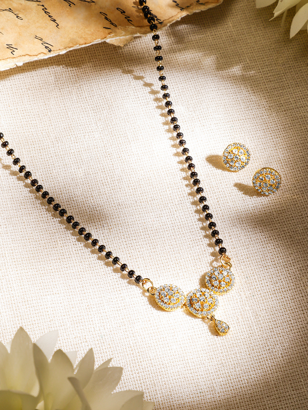 Floral American Diamond Zirconia Mangalsutra With Studs フリーサイズ