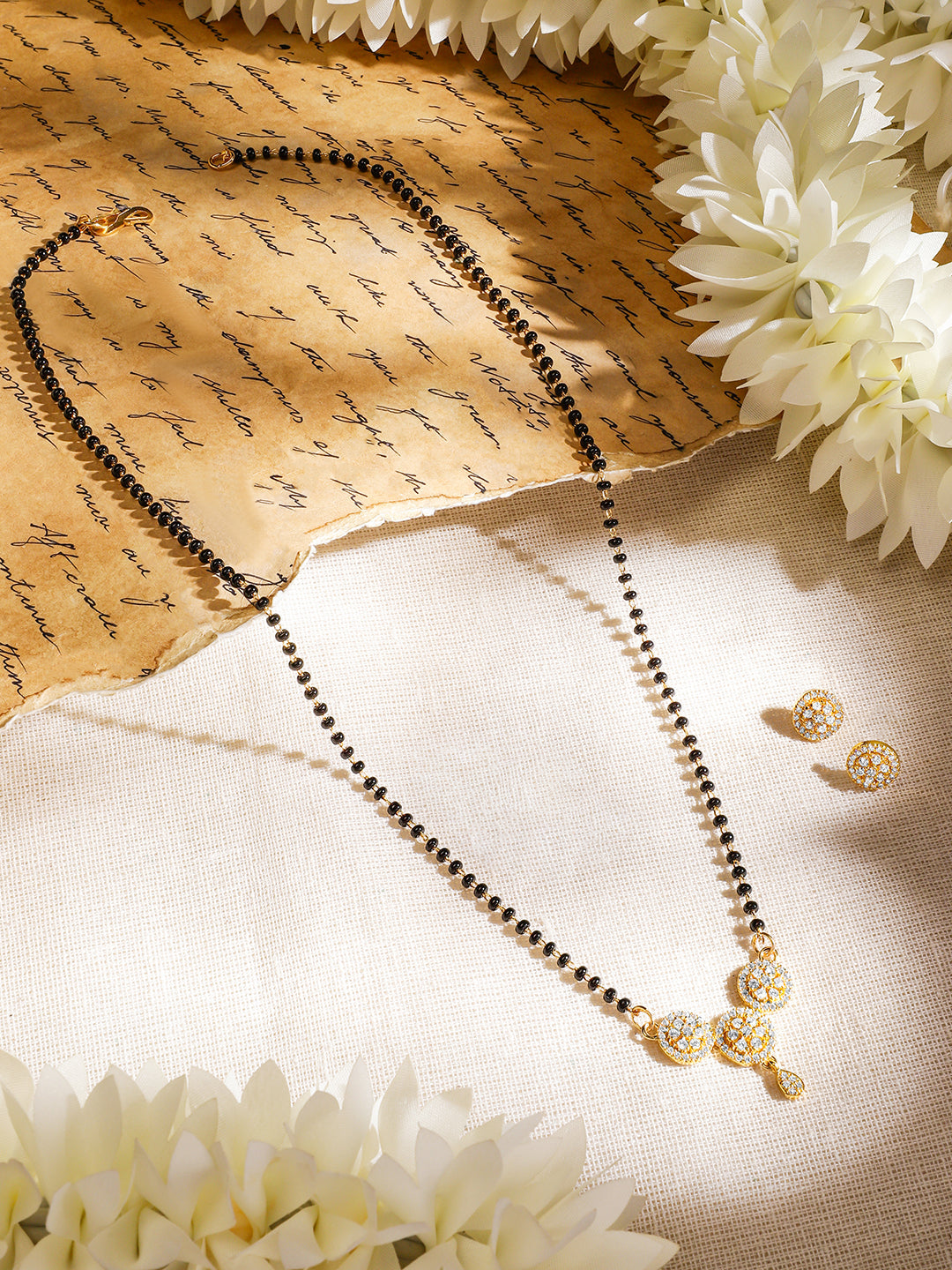 Floral American Diamond Zirconia Mangalsutra With Studs フリーサイズ