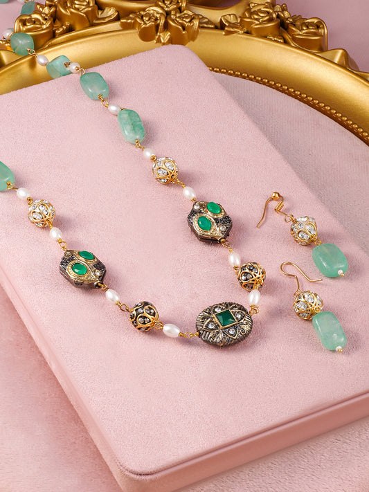 Green Beaded Long Necklace Set フリーサイズ