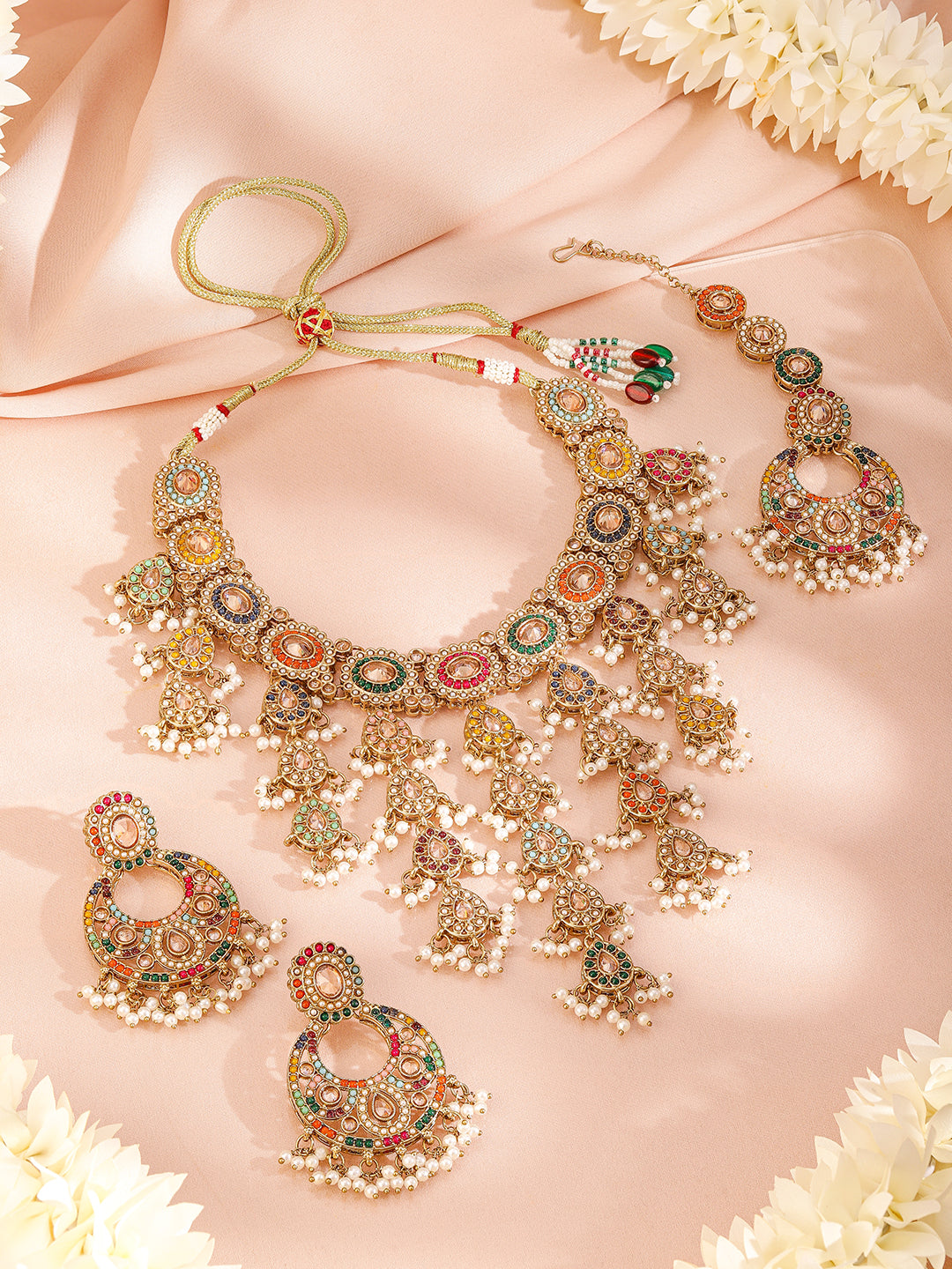 Garden of Colours Kundan Necklace Set Multicolor