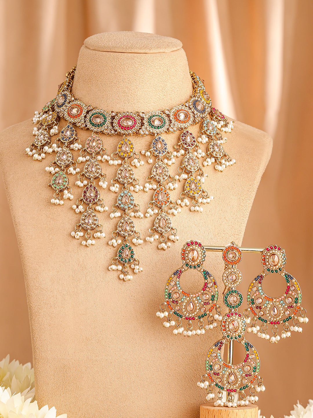 Garden of Colours Kundan Necklace Set Multicolor